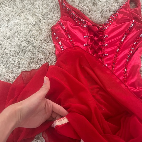 Red satin Swarovski figure skating dress - Picture 7 of 7